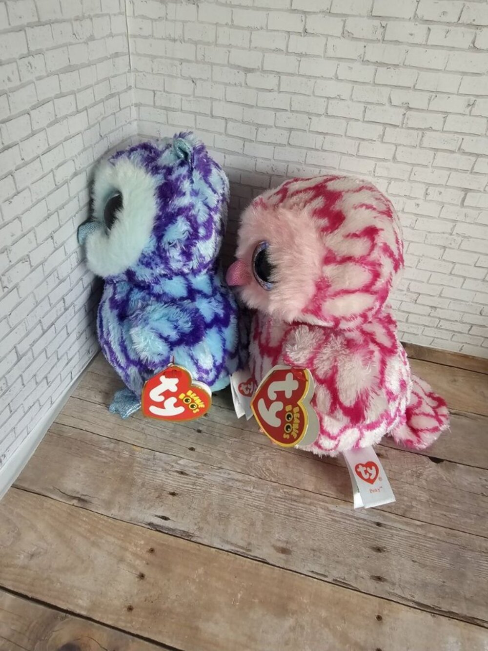 TY Beanie Boos Oscar & Pinky Owl Plush Lot 2 Big Eye Stuffed Animals Tags - Picture 4 of 7